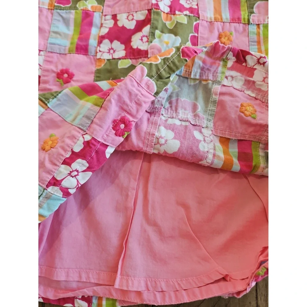 Gymboree Dress 8 Pink Patchwork Madras Plaid Embroidered Cotton Cottage Preppy